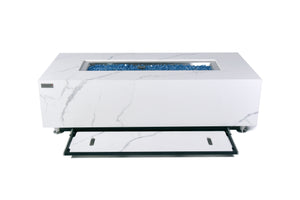 Elementi Plus OFP121BW Carrara Marble Porcelain Outdoor Fire Table