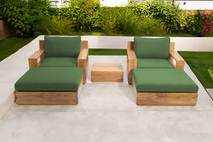 5 pc Pacific Teak Club Chair Chat Group with End Table. Sunbrella Cushion.