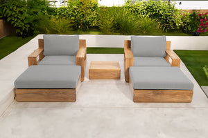 5 pc Pacific Teak Club Chair Chat Group with End Table. Sunbrella Cushion.