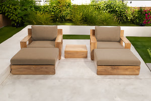 5 pc Pacific Teak Club Chair Chat Group with End Table. Sunbrella Cushion.