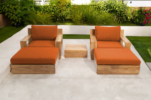 5 pc Pacific Teak Club Chair Chat Group with End Table. Sunbrella Cushion.