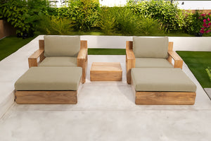 5 pc Pacific Teak Club Chair Chat Group with End Table. Sunbrella Cushion.