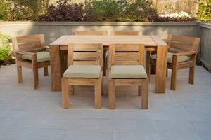 7 pc Pacific Teak Dining Set with 42" x 72" Rectangular Dining Table - 2x Arm 4x Armless