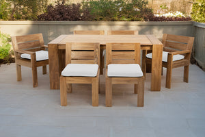 7 pc Pacific Teak Dining Set with 42" x 72" Rectangular Dining Table - 2x Arm 4x Armless