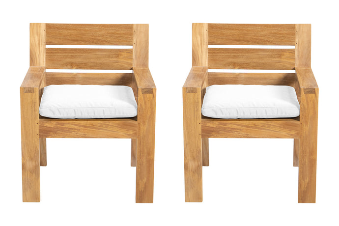 Set of 2 Pacific Teak Outdoor Dining Arm Chair. Sunbrella Cushion