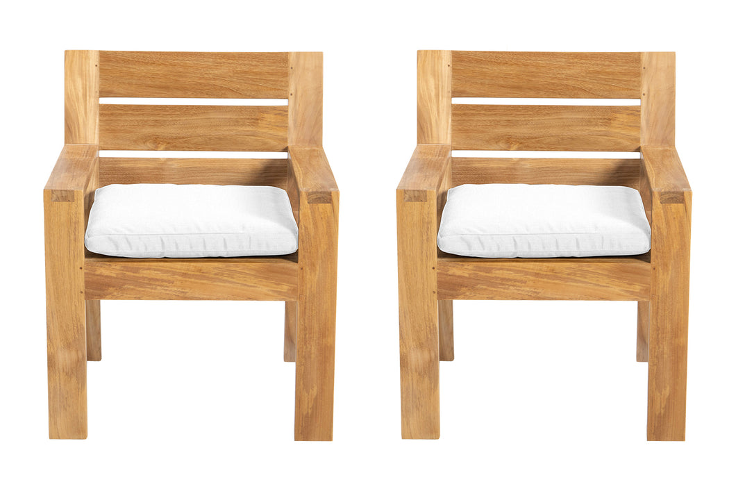 Set of 2 Pacific Teak Outdoor Dining Arm Chair. Sunbrella Cushion