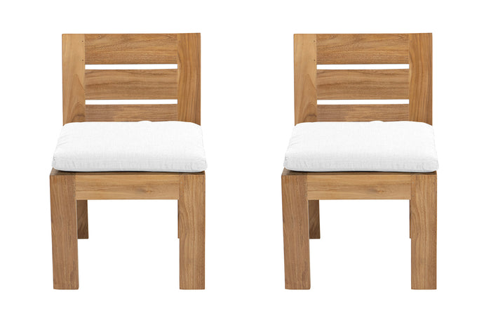 Set of 2 Pacific Teak Outdoor Dining Armless Chair. Sunbrella Cushion