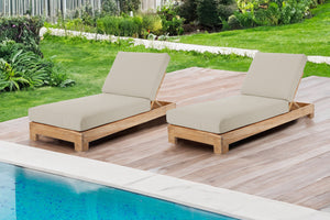 Set of 2 Pacific Teak Outdoor Chaise Lounger. Sunbrella Cushion.