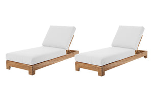 Set of 2 Pacific Teak Outdoor Chaise Lounger. Sunbrella Cushion.