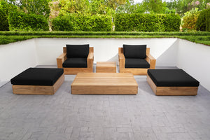 6 pc Pacific Teak Club Chair Chat Group with Coffee and End Table. Sunbrella Cushion.