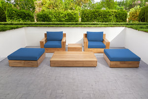 6 pc Pacific Teak Club Chair Chat Group with Coffee and End Table. Sunbrella Cushion.
