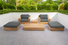 6 pc Pacific Teak Club Chair Chat Group with Coffee and End Table. Sunbrella Cushion.