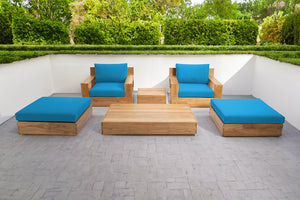 6 pc Pacific Teak Club Chair Chat Group with Coffee and End Table. Sunbrella Cushion.