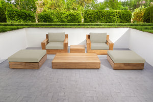 6 pc Pacific Teak Club Chair Chat Group with Coffee and End Table. Sunbrella Cushion.