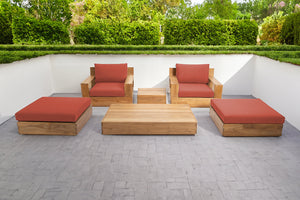 6 pc Pacific Teak Club Chair Chat Group with Coffee and End Table. Sunbrella Cushion.