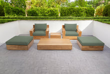 6 pc Pacific Teak Club Chair Chat Group with Coffee and End Table. Sunbrella Cushion.