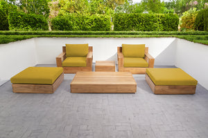 6 pc Pacific Teak Club Chair Chat Group with Coffee and End Table. Sunbrella Cushion.