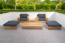 6 pc Pacific Teak Club Chair Chat Group with Coffee and End Table. Sunbrella Cushion.