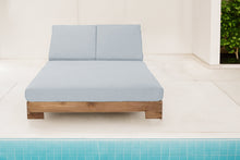Pacific Teak Outdoor Double Chaise Lounger. Sunbrella Cushion.