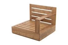 Pacific Teak Outdoor Right Arm Chair. Sunbrella Cushion