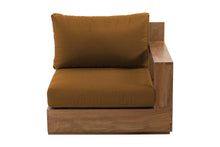 Pacific Teak Outdoor Right Arm Chair. Sunbrella Cushion