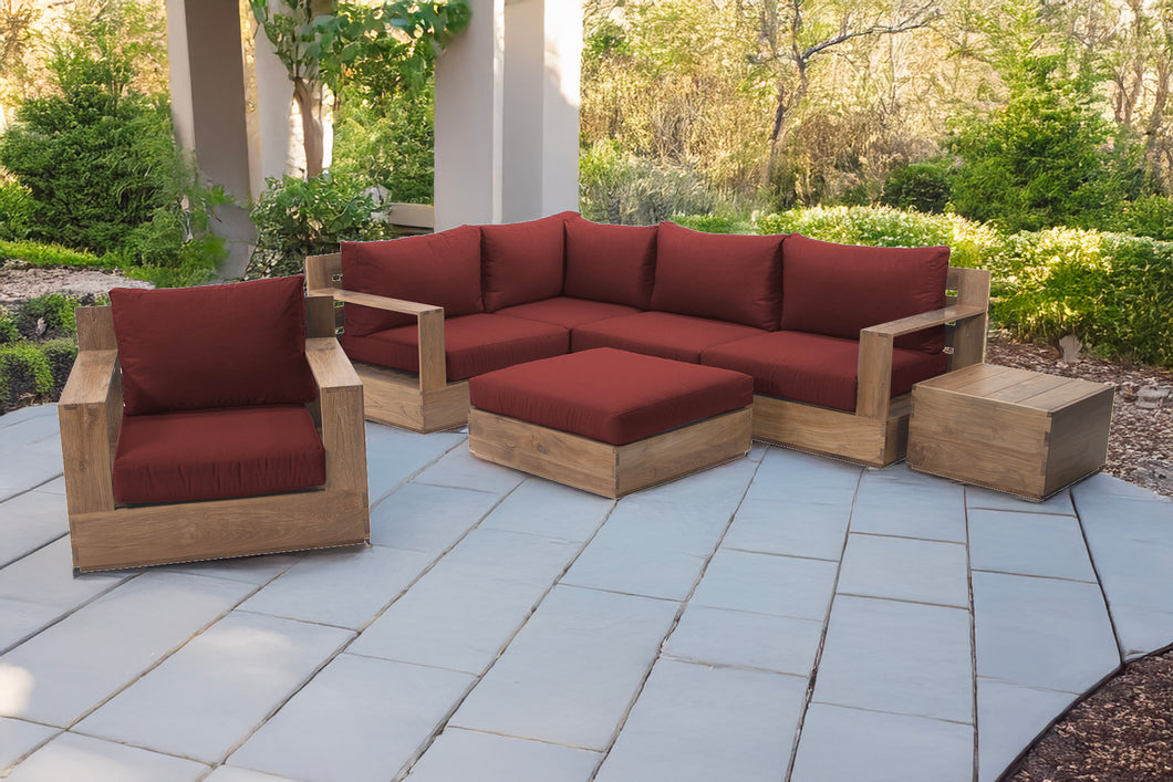 7 pc Pacific Teak Sectional Seating Group with Ottoman. Sunbrella Cushion.