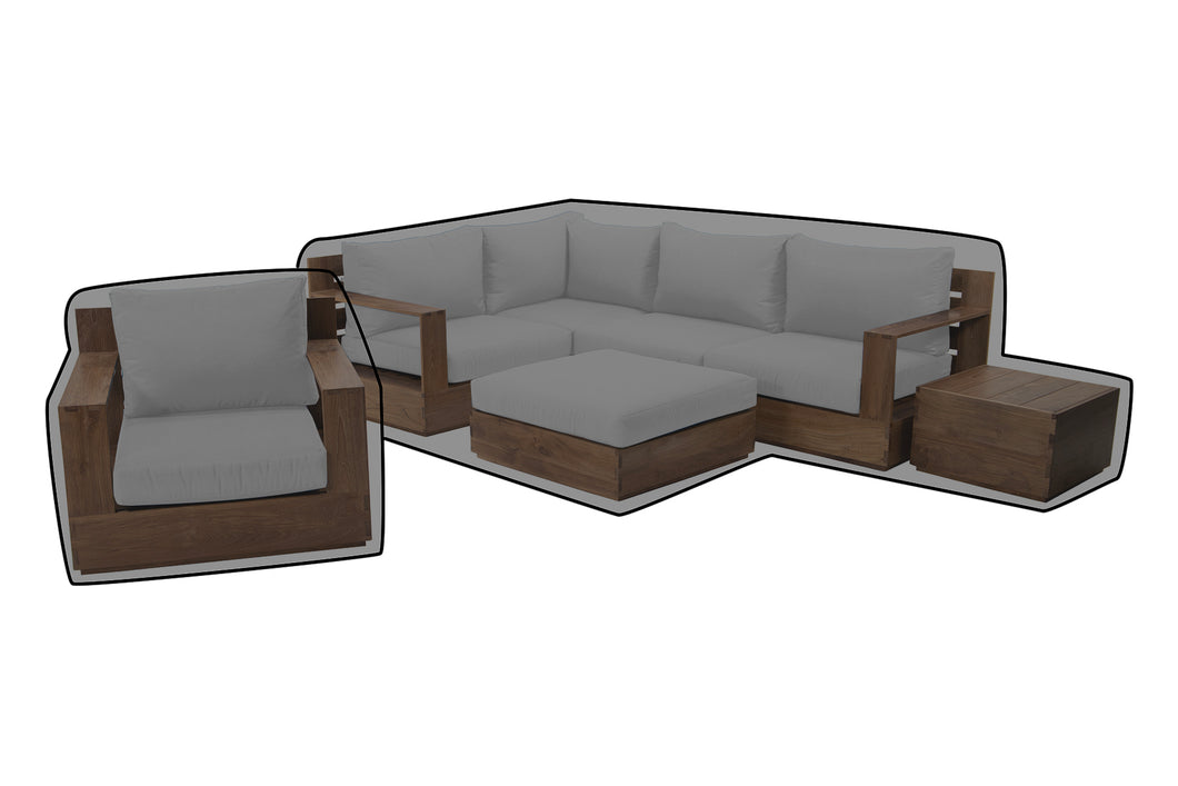 7 pc Pacific Teak Sectional Seating Group with Ottoman WeatherMAX Outdoor Weather Cover