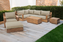 8 pc Pacific Teak Sectional Seating Group with 40" Rectangular Coffee Table. Sunbrella Cushion.