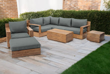 8 pc Pacific Teak Sectional Seating Group with 40" Rectangular Coffee Table. Sunbrella Cushion.