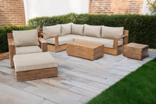 8 pc Pacific Teak Sectional Seating Group with 40" Rectangular Coffee Table. Sunbrella Cushion.