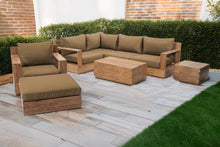 8 pc Pacific Teak Sectional Seating Group with 40" Rectangular Coffee Table. Sunbrella Cushion.