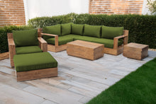 8 pc Pacific Teak Sectional Seating Group with 40" Rectangular Coffee Table. Sunbrella Cushion.
