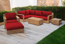 8 pc Pacific Teak Sectional Seating Group with 40" Rectangular Coffee Table. Sunbrella Cushion.