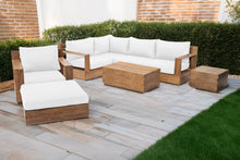 8 pc Pacific Teak Sectional Seating Group with 40" Rectangular Coffee Table. Sunbrella Cushion.