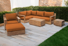 8 pc Pacific Teak Sectional Seating Group with 40" Rectangular Coffee Table. Sunbrella Cushion.