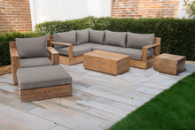 8 pc Pacific Teak Sectional Seating Group with 40" Rectangular Coffee Table. Sunbrella Cushion.