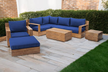 8 pc Pacific Teak Sectional Seating Group with 40" Rectangular Coffee Table. Sunbrella Cushion.