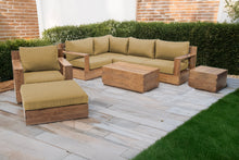8 pc Pacific Teak Sectional Seating Group with 40" Rectangular Coffee Table. Sunbrella Cushion.