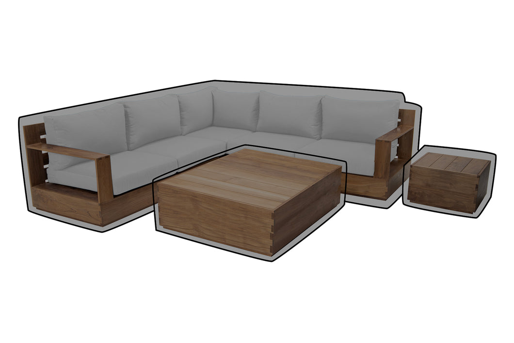 7 pc Pacific Teak Sectional with Square Coffee Table WeatherMAX Outdoor Weather Cover