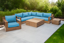 8 pc Pacific Teak Sectional Seating Group with Square Coffee Table. Sunbrella Cushion.