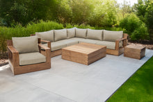 8 pc Pacific Teak Sectional Seating Group with Square Coffee Table. Sunbrella Cushion.