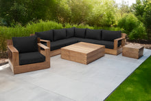 8 pc Pacific Teak Sectional Seating Group with Square Coffee Table. Sunbrella Cushion.