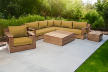8 pc Pacific Teak Sectional Seating Group with Square Coffee Table. Sunbrella Cushion.