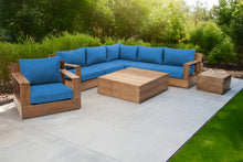 8 pc Pacific Teak Sectional Seating Group with Square Coffee Table. Sunbrella Cushion.