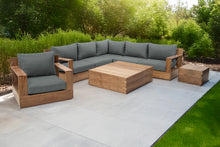 8 pc Pacific Teak Sectional Seating Group with Square Coffee Table. Sunbrella Cushion.