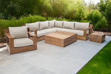 8 pc Pacific Teak Sectional Seating Group with Square Coffee Table. Sunbrella Cushion.