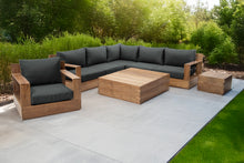 8 pc Pacific Teak Sectional Seating Group with Square Coffee Table. Sunbrella Cushion.