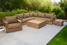 8 pc Pacific Teak Sectional Seating Group with Square Coffee Table. Sunbrella Cushion.