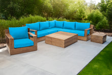 8 pc Pacific Teak Sectional Seating Group with Square Coffee Table. Sunbrella Cushion.