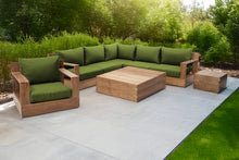 8 pc Pacific Teak Sectional Seating Group with Square Coffee Table. Sunbrella Cushion.